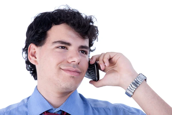 Geschäftsmann am Telefon, isoliert auf Weiß, Studioaufnahme — Stockfoto