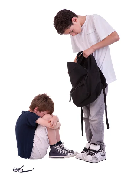 Children suffering from bullying by a teen, isolated on white, studio shot — Stock Photo, Image