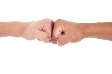 Handshake with fist, isolated on white, studio shot clipart