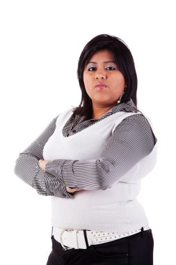 Portrait of a latin big girl. Isolated over white, studio shot clipart