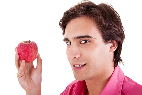 Homem comendo uma maçã vermelha — Fotografia de Stock