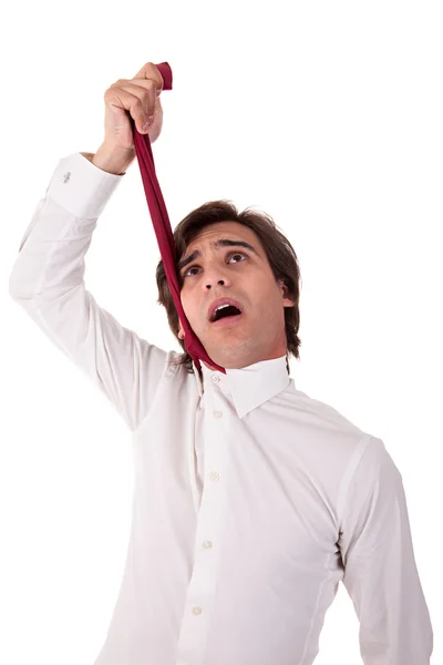Young business man to hang himself — Stock Photo, Image