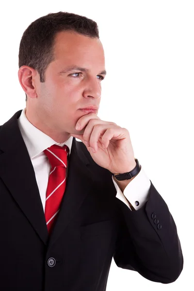 Portrait of a handsome man thinking, on white background. Studio shot — Stock Photo, Image