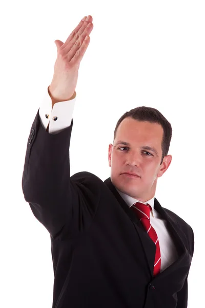 Businessman waving, isolated on white background, studio shot — Stock Photo, Image