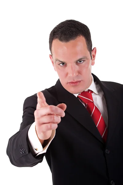 Businessman pointing, isolated on a white background, studio shot — Stock Photo, Image