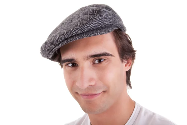 Mladý muž s baret, izolovaných na bílém pozadí. Studio záběr. — Stock fotografie