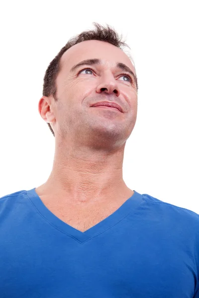 Retrato de un apuesto hombre de mediana edad sonriendo, sobre fondo blanco. Captura de estudio —  Fotos de Stock