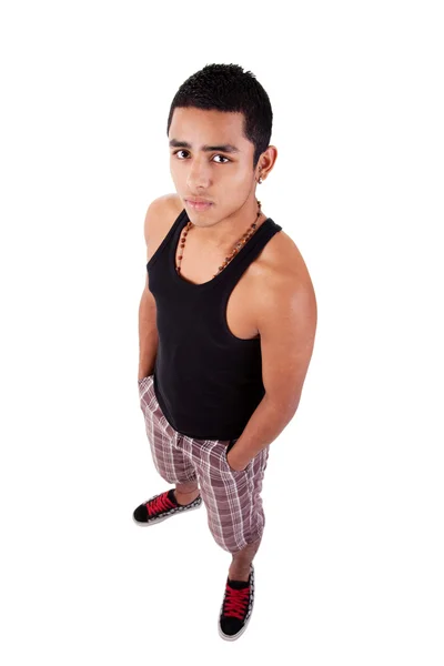 Jovem e bonito latino homem, isolado sobre fundo branco, fotografado de cima — Fotografia de Stock