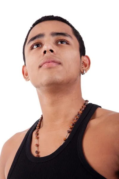 Joven y guapo latino, aislado en blanco, plano de estudio — Foto de Stock