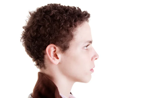 Молодий чоловік у профілі, ізольований на білому, студійний знімок — стокове фото