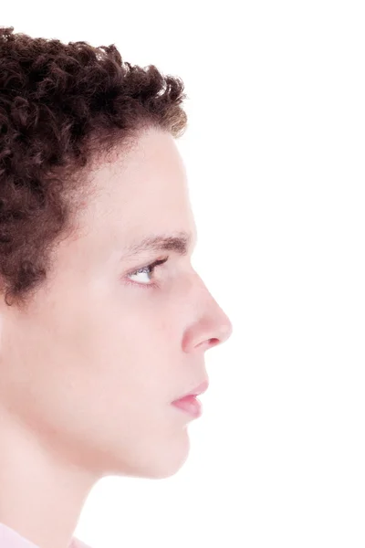 Молодий чоловік у профілі, ізольований на білому, студійний знімок — стокове фото