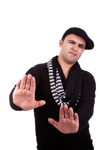 제거 또는 부정, 흰색, 스튜디오 촬영 절연의 표시로 손으로 젊은 남자 — 스톡 사진