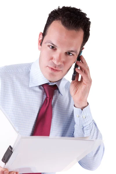 Geschäftsmann am Telefon, isoliert auf Weiß, Studioaufnahme — Stockfoto