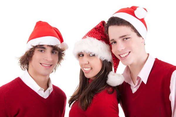 Щасливі різдвяні підлітки, ізольовані на білому тлі, студійний знімок . — стокове фото