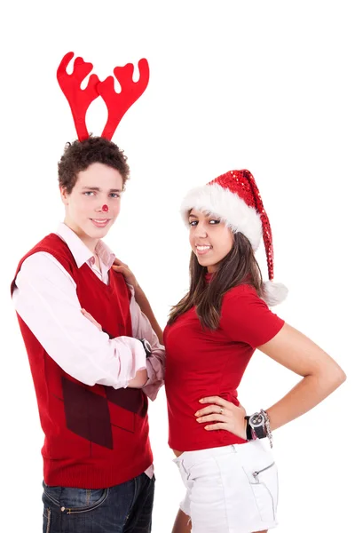 Gelukkig Kerstmis tieners, geïsoleerd op een witte achtergrond, studio opname. — Stockfoto