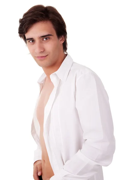 Porträtt av en stilig ung man med öppen skjorta Stockbild