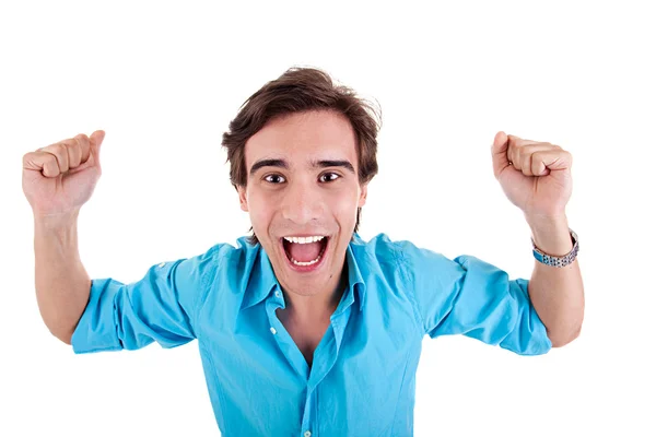Portrait of a very happy young man with his arms raised Royalty Free Stock Images