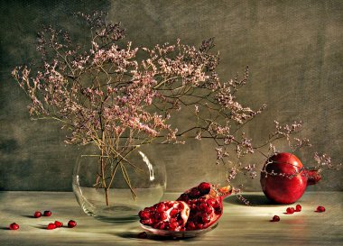 Still Life with a branch and garnet clipart