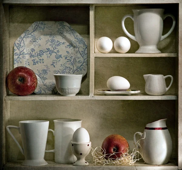 stock image Shelf with white dishes
