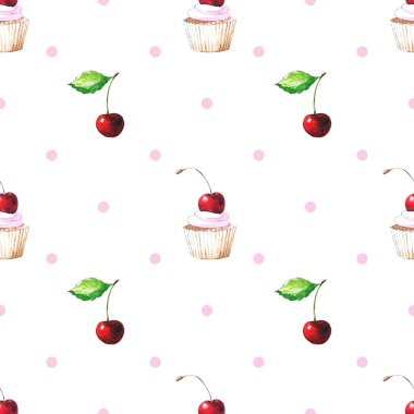 cupcake ve kiraz desen