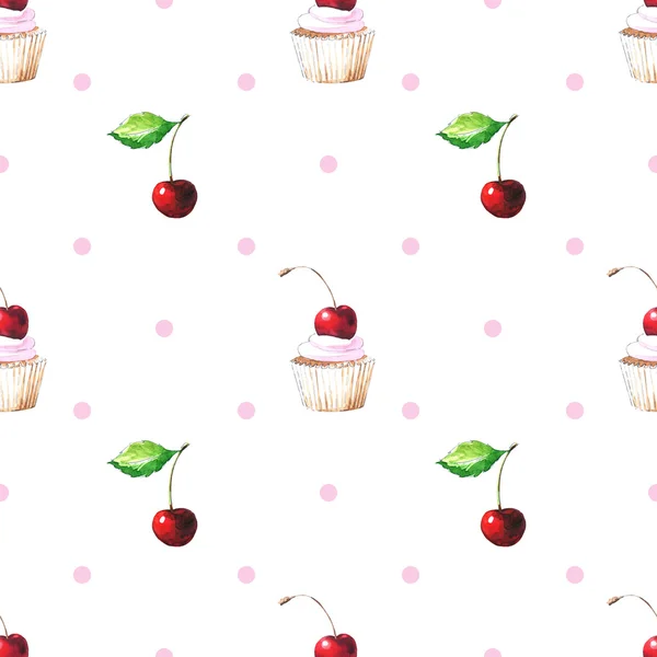 Muster mit Cupcake und Kirsche — Stockfoto