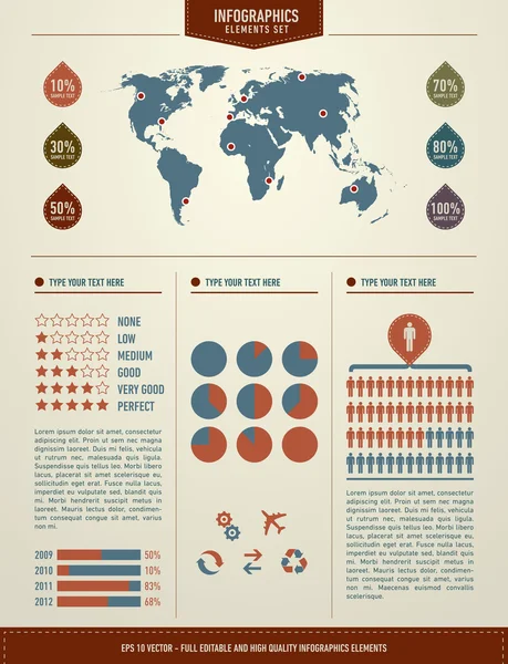 Définir les éléments d'infographie. Carte du monde et graphiques d'information — Image vectorielle