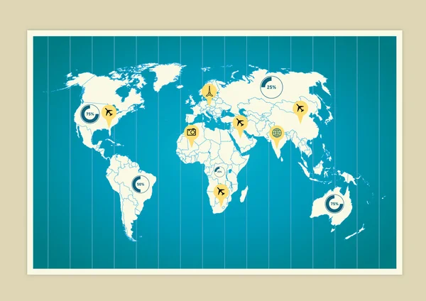 แผนที่โลกที่มีตัวชี้วัด — ภาพเวกเตอร์สต็อก