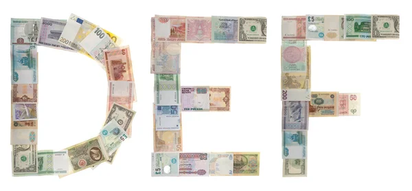 stock image Letter D, E, F from money