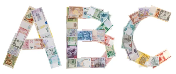 Litery a, b, c z pieniędzy — Zdjęcie stockowe