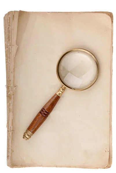 Vecchio manoscritto con loupe — Foto Stock