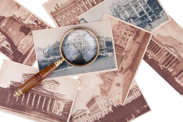 杭の古い拡大鏡付きカード — ストック写真
