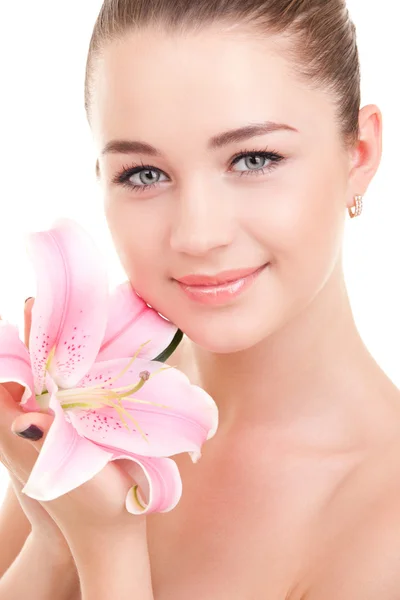 Cute woman with flower — Stock Photo, Image