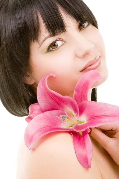 Young woman with lily flower — Stock Photo, Image