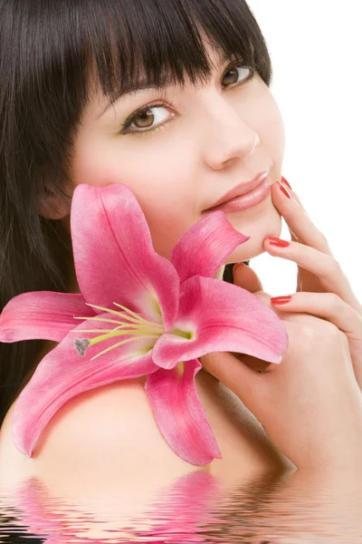 年轻漂亮的百合花的女人 — 图库照片