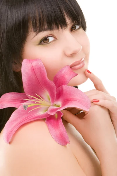 Zambak çiçeği olan kadın — Stok fotoğraf