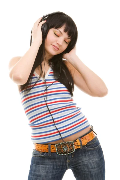 Young woman in earphones — Stock Photo, Image