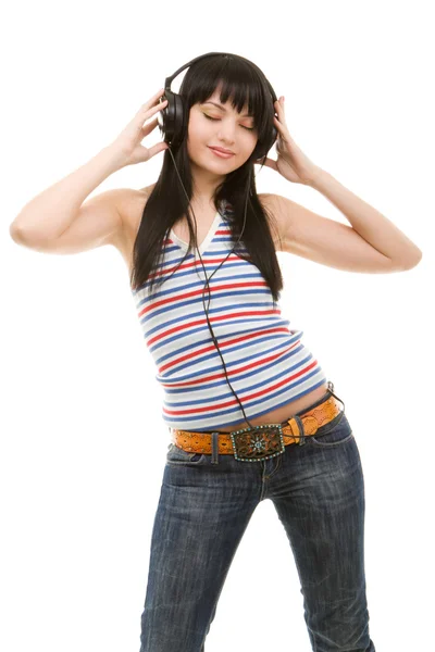 戴耳机的年轻妇女 — 图库照片