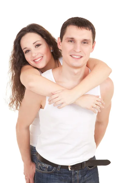 Šťastný pár na bílém pozadí — Stock fotografie
