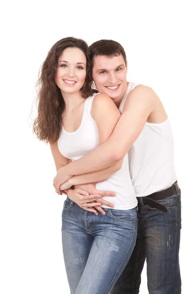 白い背景での幸せなカップル — ストック写真
