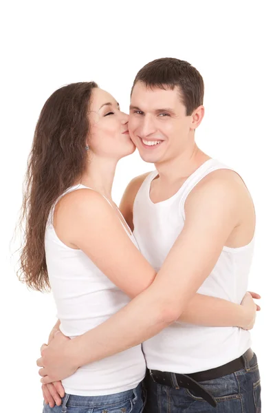 幸福的情侣在白色背景上 — 图库照片