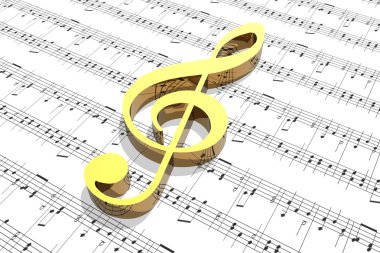 Treble clef on sheet of printed music clipart