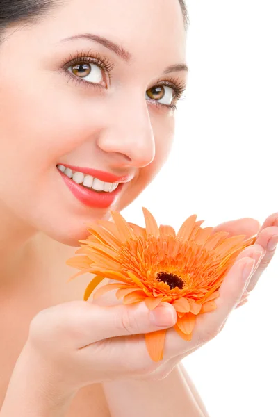 Ung kvinna med skönhet blomma — Stockfoto