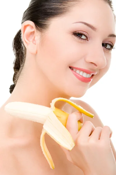Hübsche Frau mit Banane — Stockfoto