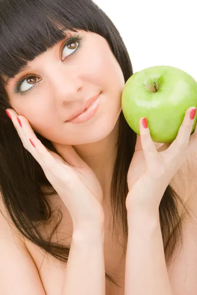 Mujer bonita con manzana verde — Foto de Stock