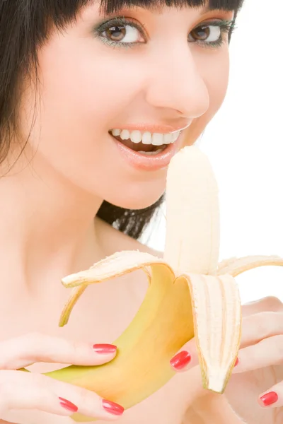Mujer bonita con plátano — Foto de Stock
