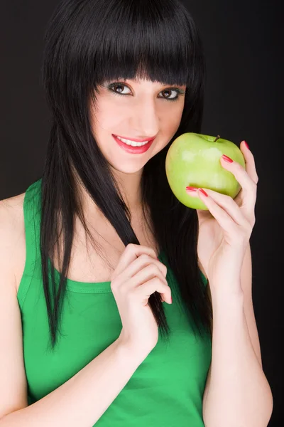 Menina doce com maçã — Fotografia de Stock