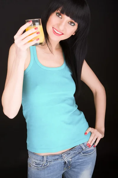 Sweet woman with glass of juice — Stock Photo, Image