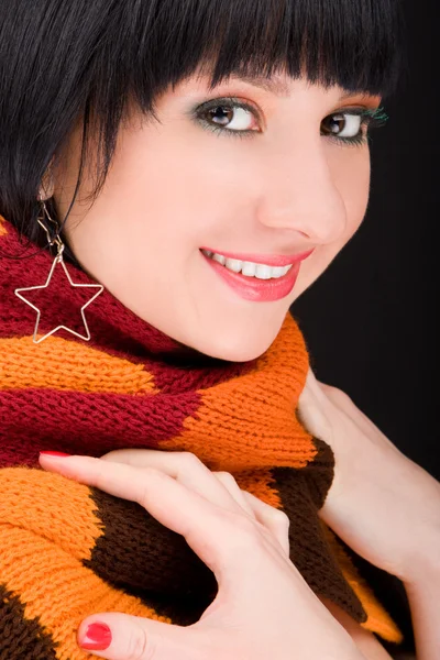 Portrait of the woman with scarf on black background — Stock Photo, Image