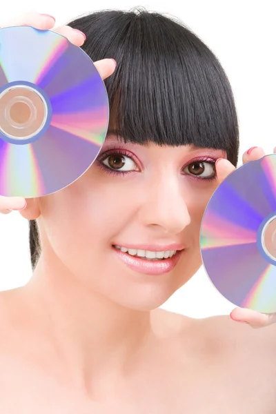 Young beautiful girl with disks — Stock Photo, Image