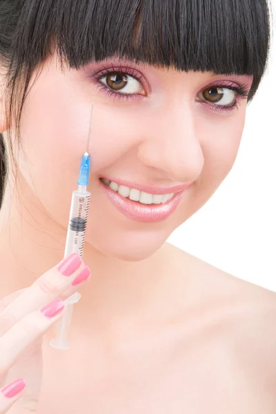 Smiling girl with syringe — Stock Photo, Image